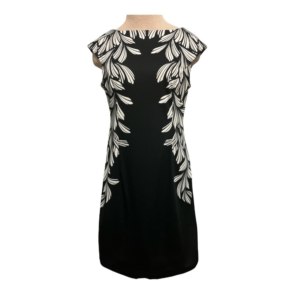 Elegant Black and White Leaf Print Dress